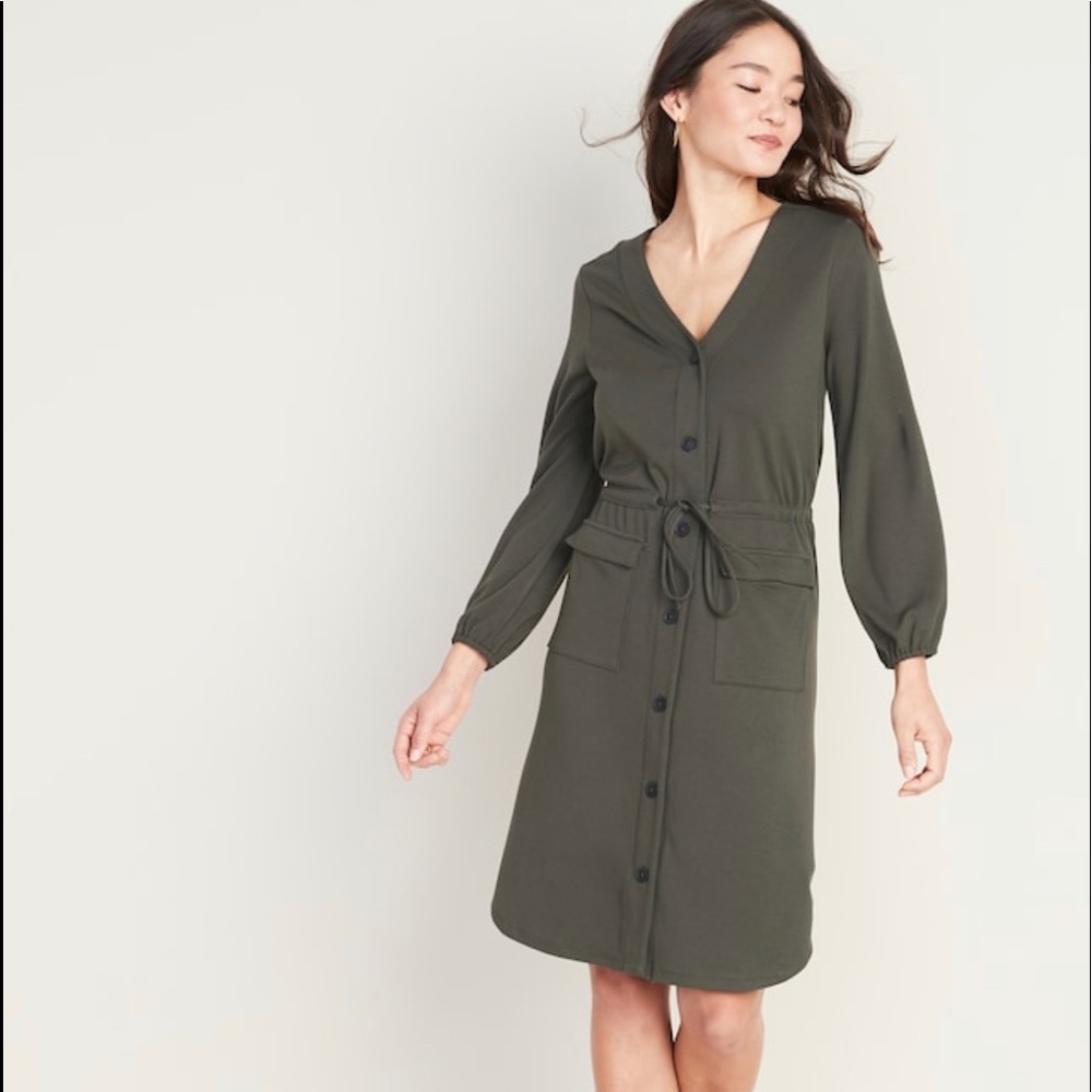 Waist-Defined Ponte-Knit Utility Dress